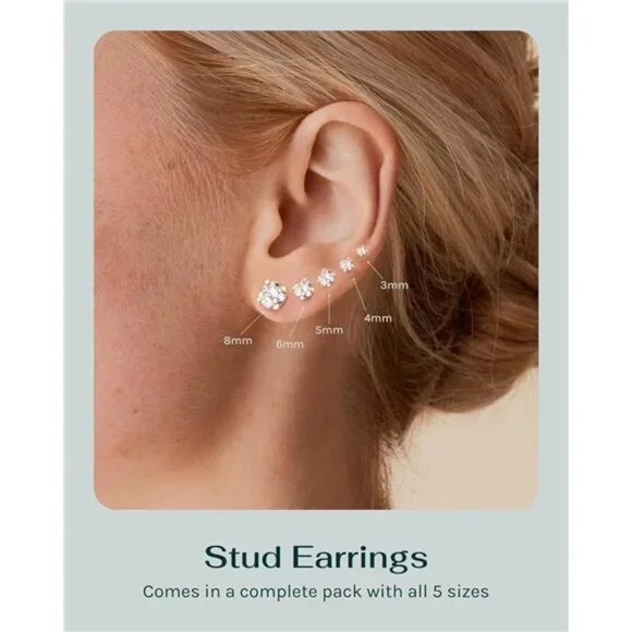 Waterproof Five Pairs Stud Earrings for Women - 14K Gold Plated Stainless Steel - Picture 2 of 7